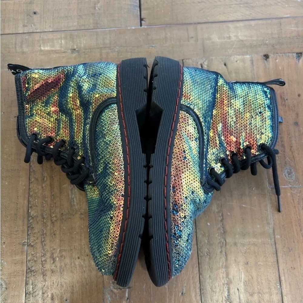 Lola + the boys metallic rainbow sequin combat boots